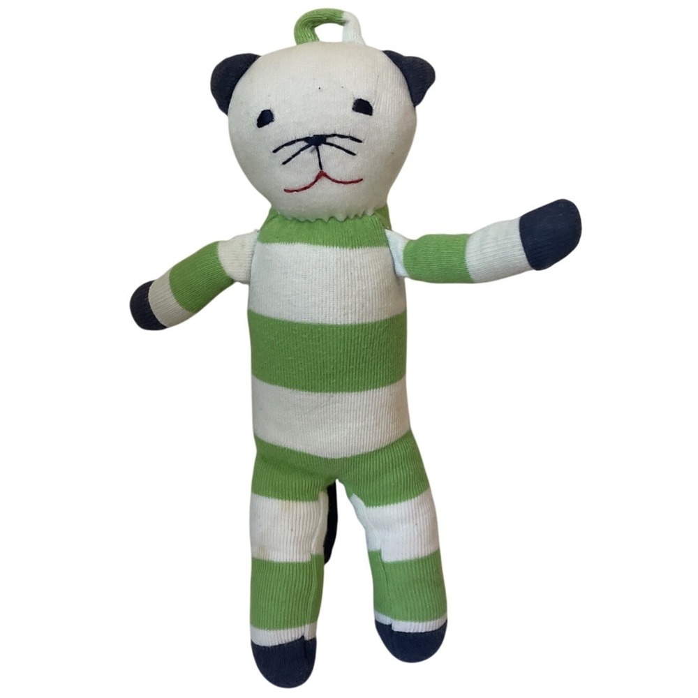 Under‎ the Nile Organic Cotton Plush Cat Kitten Baby Toy Green Blue Stripe